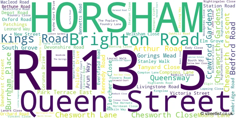 A word cloud for the RH13 5 postcode